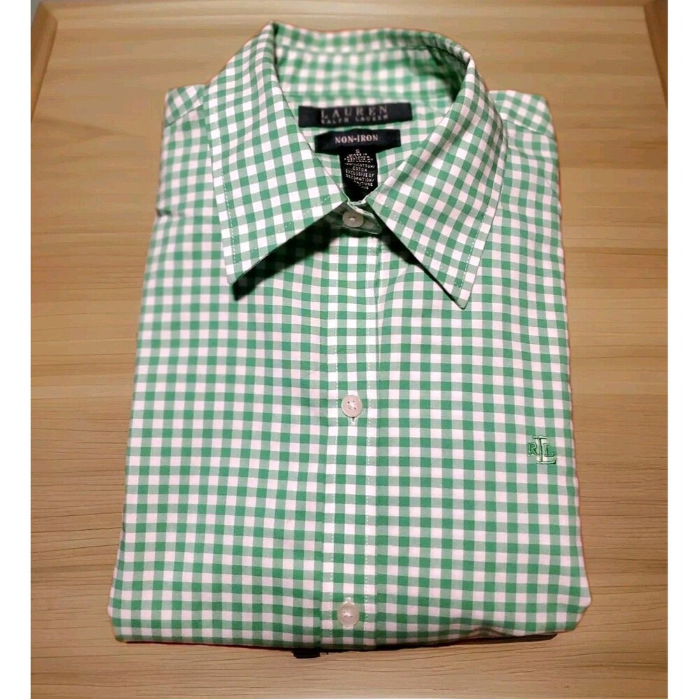 Ralph Lauren Button Down Shirt Men Small Green White Check Gingham Classic Fit
